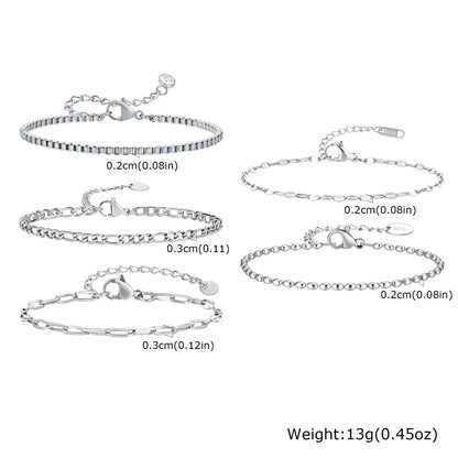 Women Chain Bracelet Silver Color, Stainless Steel Link Stackable Bracelets, Layered Waterproof Gifts