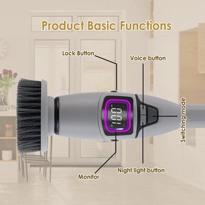 Rechargeable Electric Spin Scrubber, 3 Speed Settings, with Extendable Handle and Voice Prompts, for Whole House Clean