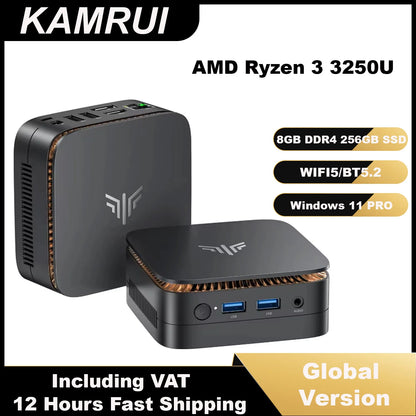 KAMRUI Mini PC Ryzen 3 3250U 8GB DDR4 256GB SSD  Small Desktop Computer Windows11 Pro WiFi5 4K Dual Display for Home Office