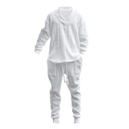 2025 Cross-border New Men's Casual Trousers V-Neck Versatile Jacquard Knitted Sweater Set