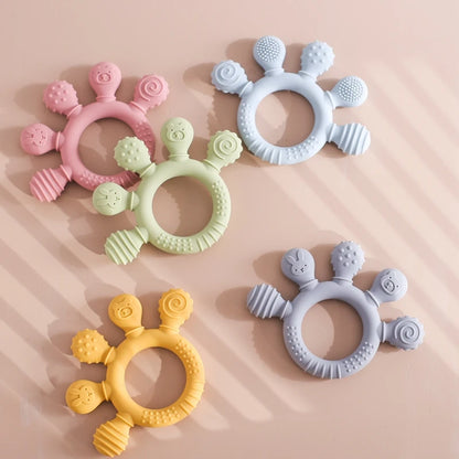 BPA-Free Baby Silicone Teether Sensory Toy Food-Grade Chewable Toy Teething Ring Easy-Grip Infant Teething Toy Newborn Gift