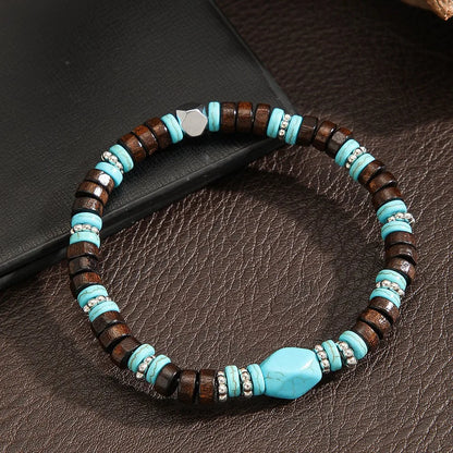 Retro Imitation Natural Blue Stone Bead Bracelet Fashion Men Summer Jewelry Trend Bohemian Accessories