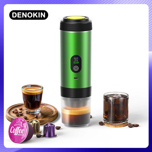 DENOKIN 3-in-1 kapsulinis kavos aparatas su skaitmeniniu ekranu, nešiojamas espreso kavos aparatas, skirtas automobiliui ir namams, kavos aparatas, skirtas stovyklavimui