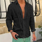 Spring Autumn Men's Cotton Linen Shirt Casual Long Sleeve Solid Color Slim Fit Lapel Basic Style Breathable Button Tops