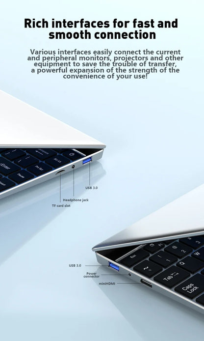 LENO 14.1"Laptop  Windows 11 16GB RAM 2TB SSD Intel N3700 Ultra Slim Notebook Gamer 1920*1080  Display Office Study Computer PC