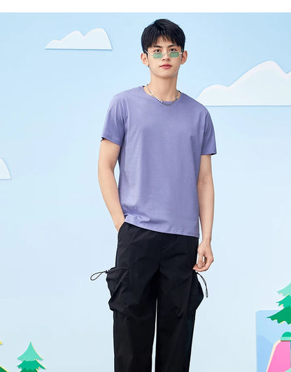 Semir Short Sleeve Men T-Shirt Cotton 2026 Summer New Man Clothing Thin And Versatile T Shirt Couples Solid Color Tops