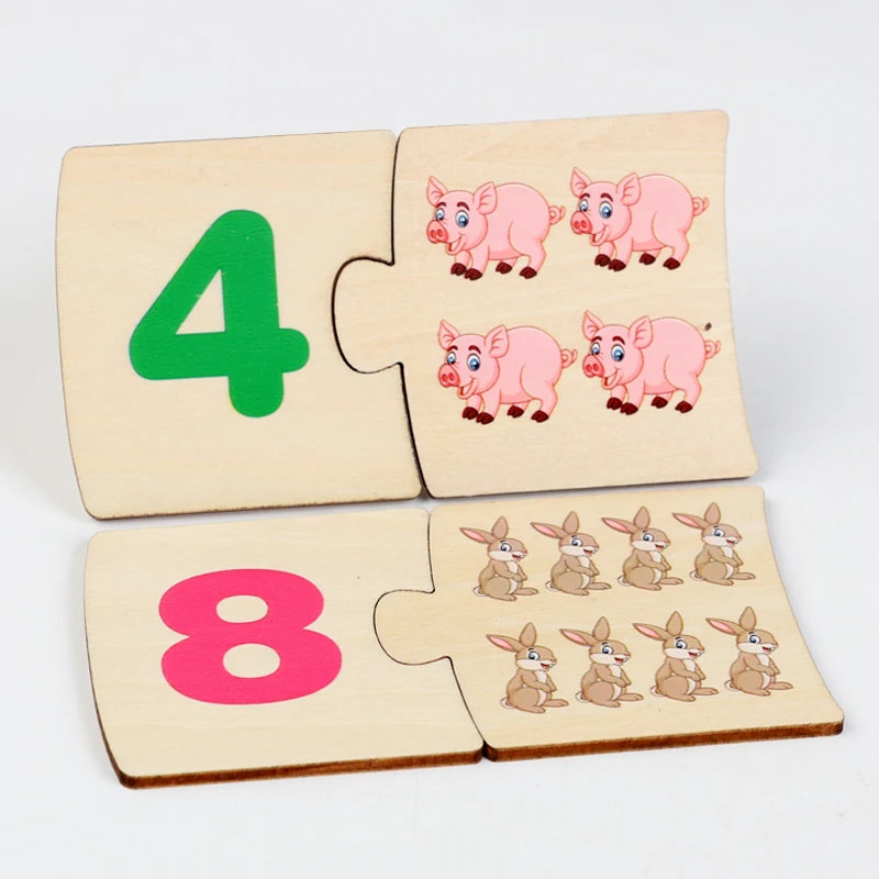 Children's Iron Box Number Enlightenment Paired Wooden Animal Food Puzzle Board Logical Thinking Training Game Educational Toys