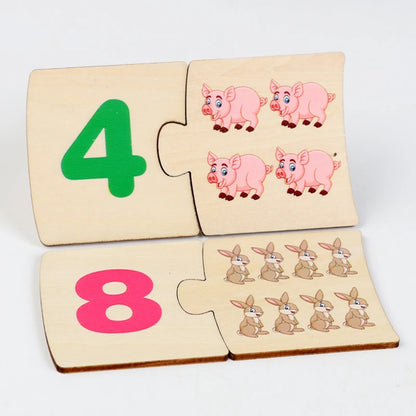 Children's Iron Box Number Enlightenment Paired Wooden Animal Food Puzzle Board Logical Thinking Training Game Educational Toys