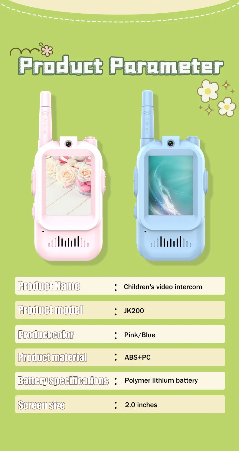AIRITON JK200 Kids Video Intercom Walkie-talkie Cute Screen Easy Use Rechargeable Large Battery Cute Ham Radio for Gift