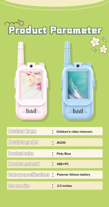AIRITON JK200 Kids Video Intercom Walkie-talkie Cute Screen Easy Use Rechargeable Large Battery Cute Ham Radio for Gift