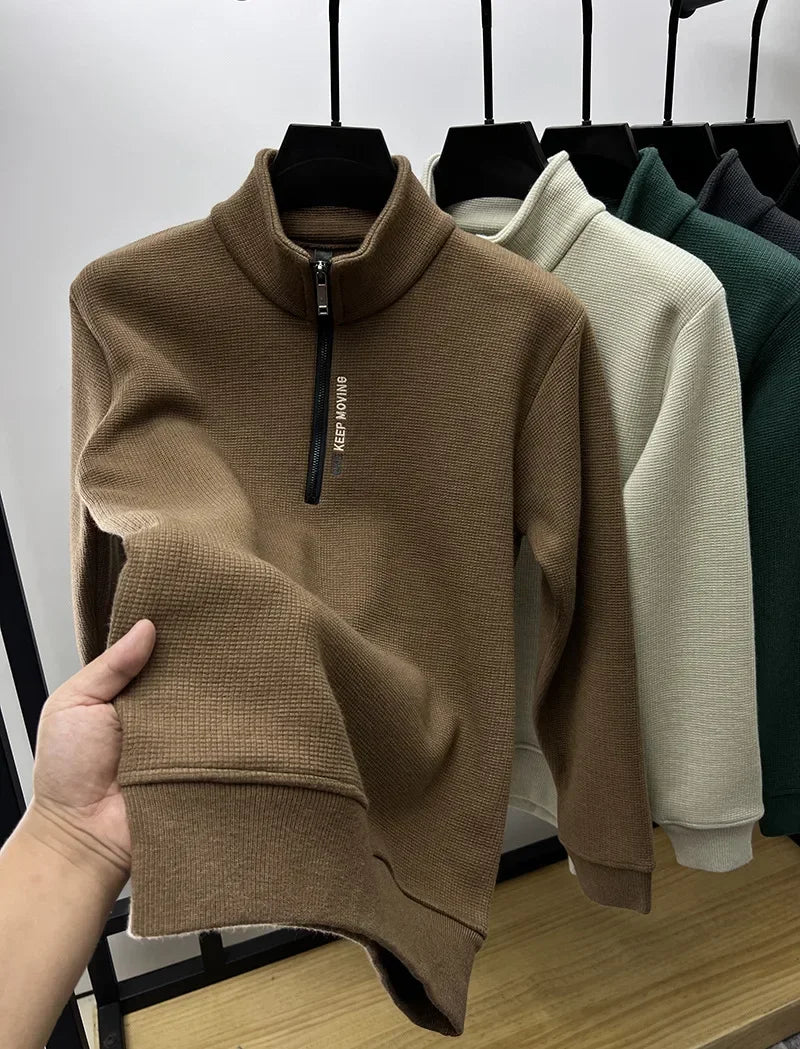 Men's Knitwear Solid Color Chunky Half Zipper Thickening Sweater Warm Sweater Fashion Luxury Men's Clothing Turtleneck Sweater