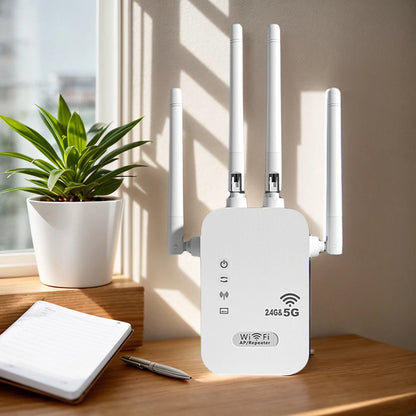 1200Mbps WiFi Repeater Signal Amplifier Dual Band 2.4G 5G WI-FI Signal Booster Long Range WIFI Network Extender for Home Office