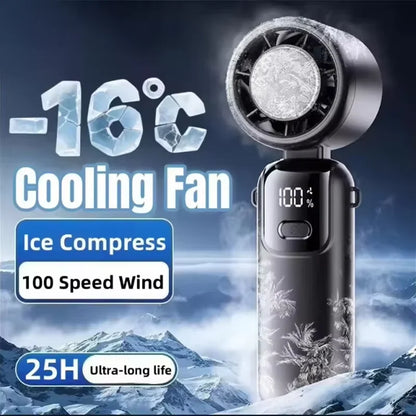 New Ice Cooling Handheld Fan 100 Speeds Turbo Portable USB Desk Fan Foldable/Hangable for Outdoor Fast Chill Ice Compress