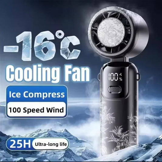 New Ice Cooling Handheld Fan 100 Speeds Turbo Portable USB Desk Fan Foldable/Hangable for Outdoor Fast Chill Ice Compress