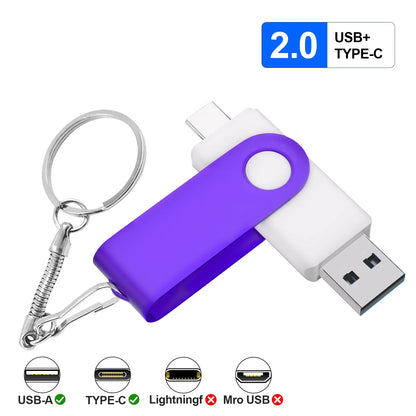 Free Custom Logo TYPE-C USB Flash Drive 128GB USB-C Pen Drive 64GB White Purple Memory Stick 32GB 16GB Pendrive Storage Device