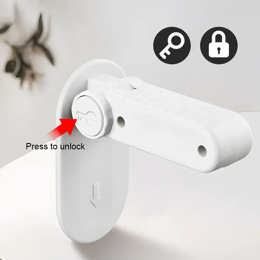Universal Door Lever Lock Anti-Open Child Baby Safety Locks Punch-Free Multifunction Hidden Button Buckle for Home Security
