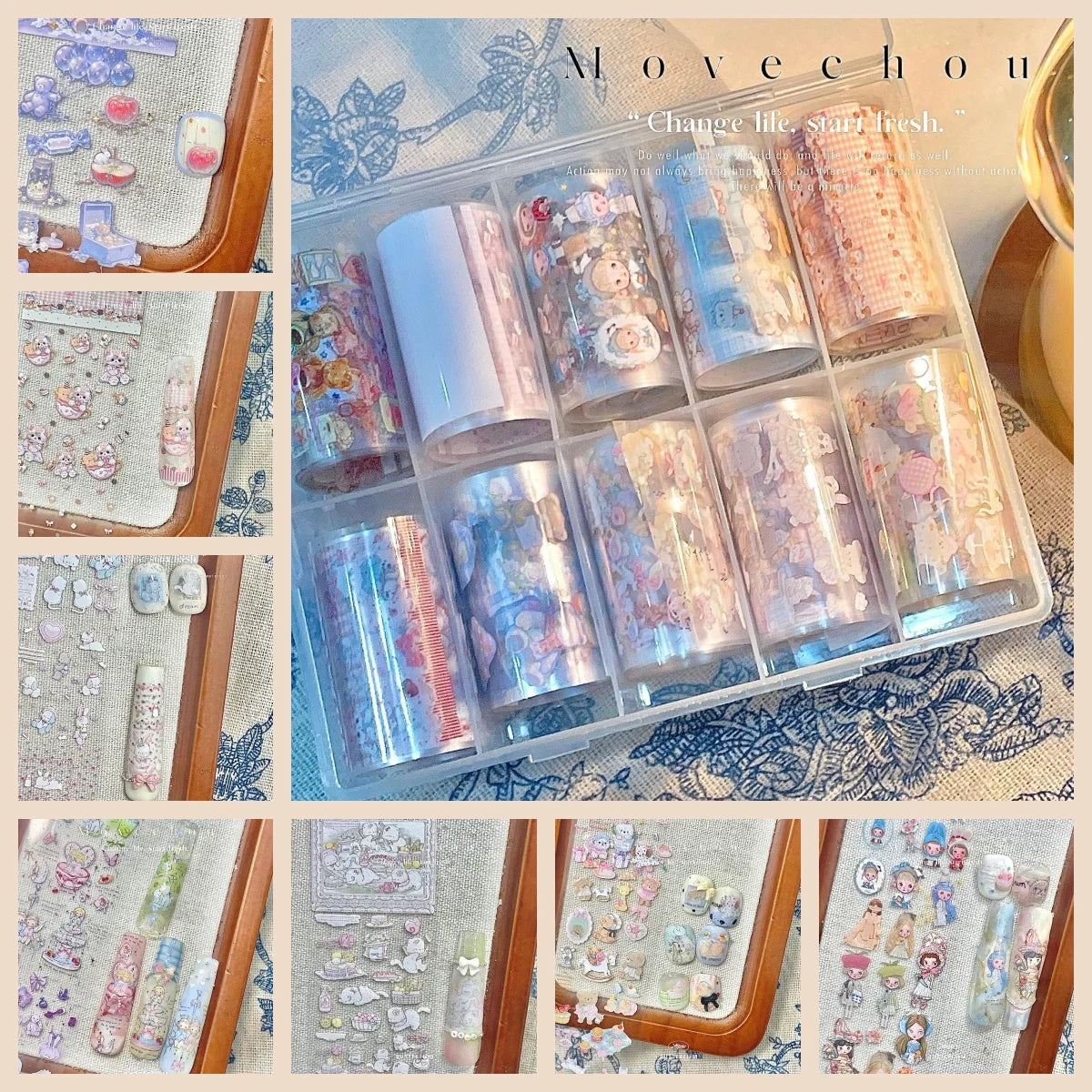10Rolls Plaid Thousand-Bird Bow  Stars Nail Foils Transfer Paper  Nail Art Stickers  Manicure Set Decal  Nails Decoration