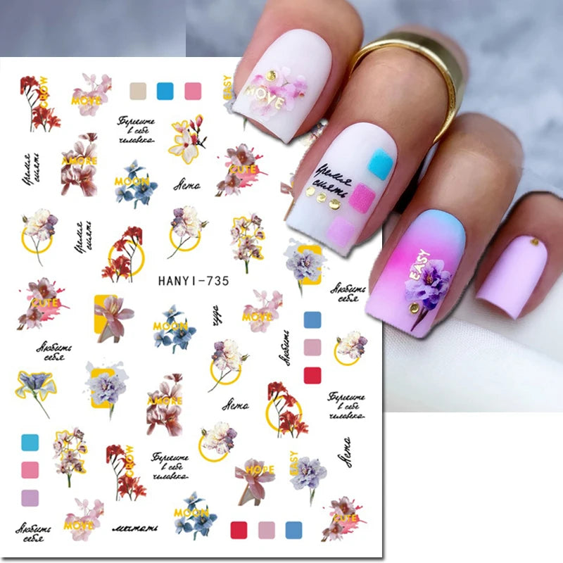 3d Nail Art Decals Elegant White RoyalBlue Roses Flowers Adhesive Sliders Nail Stickers Decoration For Nail Manicure