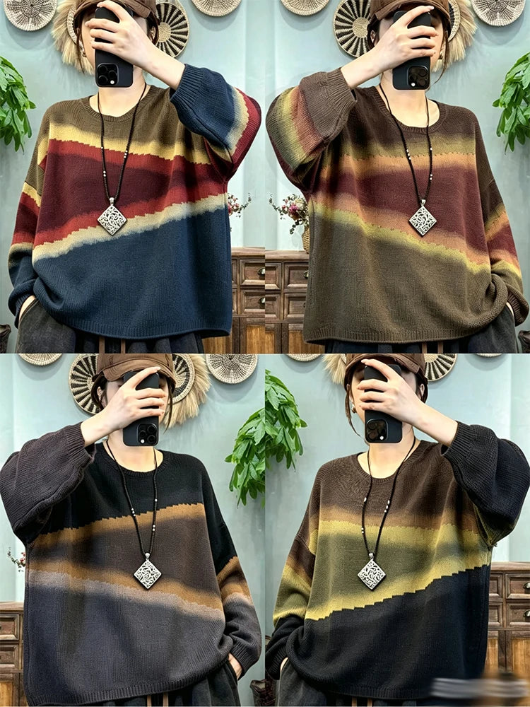 Amax LuluE European Design Womens Leisure Classic Sweaters Autumn Females Vintage Printed Jumpers Luxury Cotton O Neck Pullovers