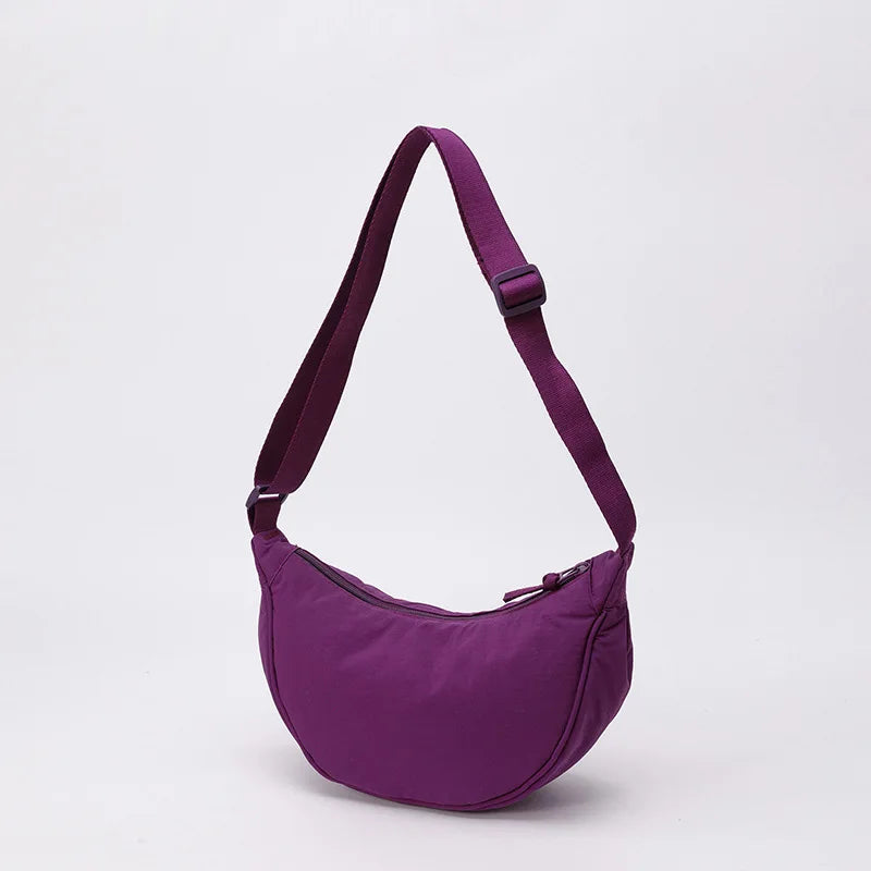 Nylon fabric zipper crossbody bag for men and women, crescent-shaped dumpling bag under the armpits, large capacity