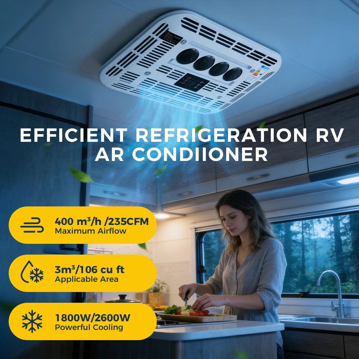 Sunster 12V/24V Fast Cooling Roof Air Conditioner Energy Conservation Rooftop Parking Air Conditioner For RV Truck Camper Van Caravans Motor Portable Air Conditioner