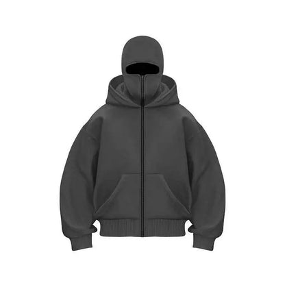 Unisex Plain Hooded Zip Up Sweatshirt Autumn Winter Ins Style Couple Matching Pullover Jacket