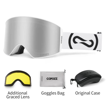 COPOZZ Magnetic Ski Goggles UV400 Protection Anti-Fog Ski Glasses Men Women Quick-Change Lens Snowboard Goggles with Two Options