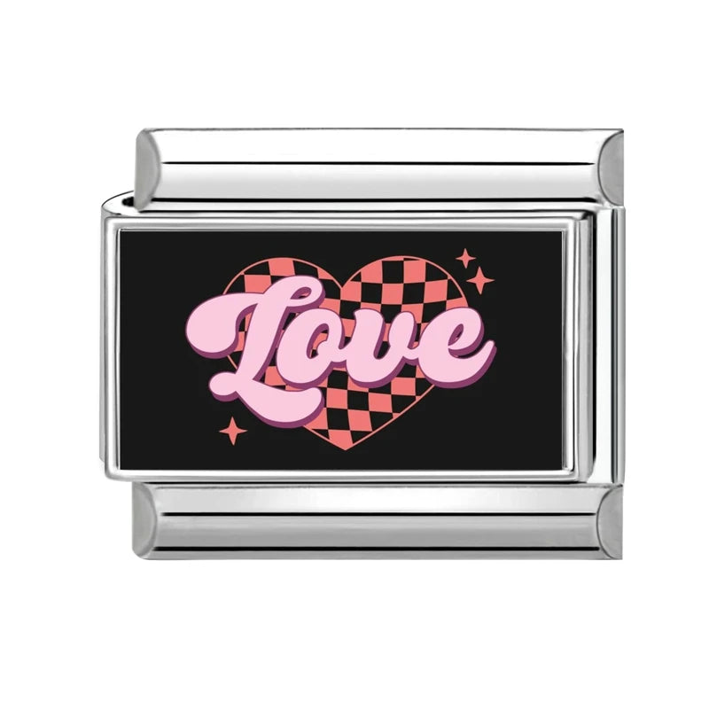 2025 New Original Black Red Stars Love Heart Bows Flower Italian Charm Link Fit 9mm Stainless Steel Jewelry DIY Making Bracelets