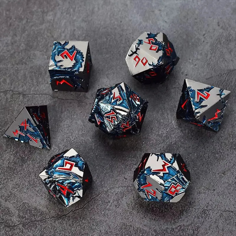D&D kauliukai, 7 kauliukų metalinis DND kauliukų rinkinys, svertiniai metaliniai „Dungeons and Dragons“ kauliukai, daugiakampiai D ir D kauliukai, skirti vaidmenų žaidimui