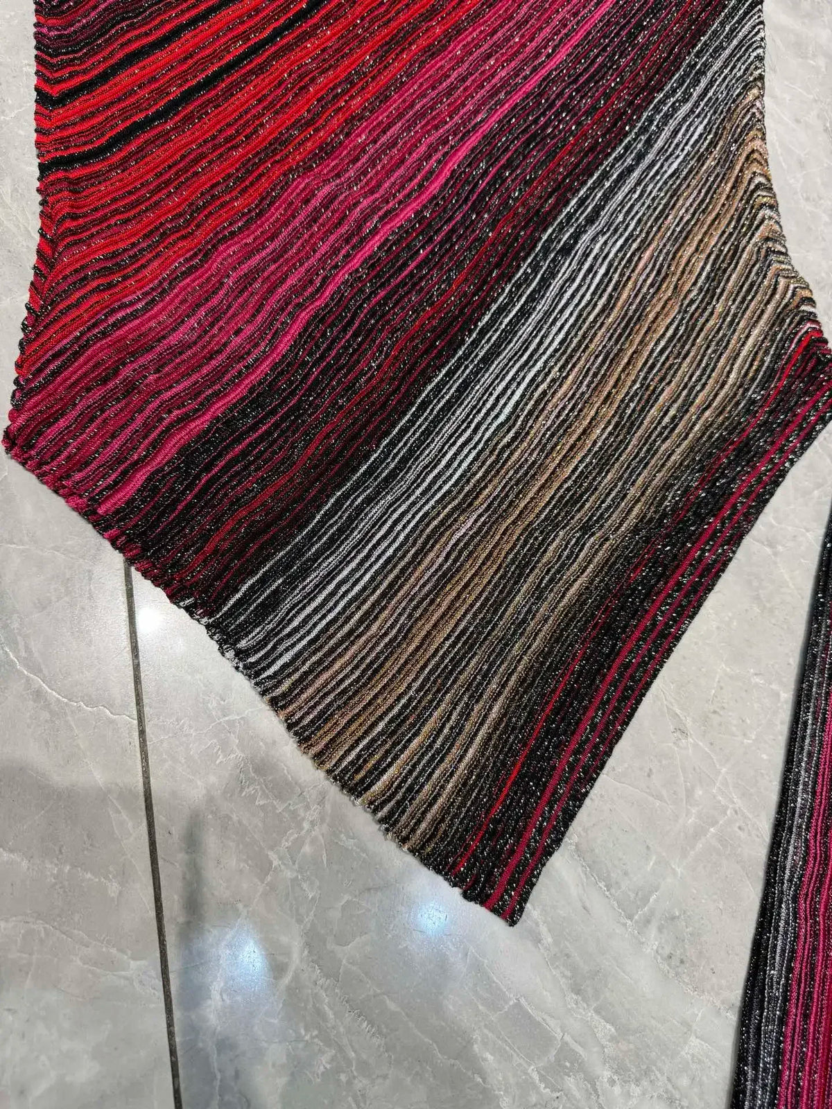 Women Metallic Sequined Striped Knitted Set Slanted Shoulder Sleeveless Camisole + Elastic Waist Straight Pants Casual Suits