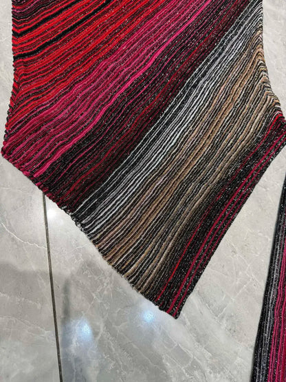 Women Metallic Sequined Striped Knitted Set Slanted Shoulder Sleeveless Camisole + Elastic Waist Straight Pants Casual Suits