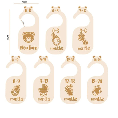 1 Set/7pcs Beautiful Wooden Baby Closet Dividers - Cute Bear Design For Newborn To 24 Months Size Clothes