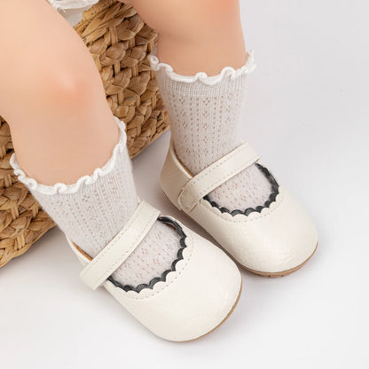 Meckior Baby Boys Girls Shoes Infant Leather Rubber Sole Anti-slip Toddler First Walkers Crib Shoes Newborn Girl Princess