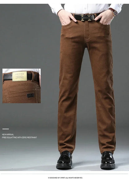 Autumn 96% Cotton Men's Stretch Slim Jeans Army Green Soft Comfortable Casual Straight Denim Pants Trousers Large Size 42
