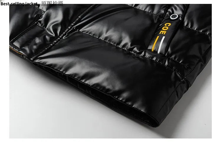 New Winter Men's down Jacket Thickened Short Bright Leather Fur Collar Warmth Anti-Cold Youth Short Stylish Polyester Fiber
