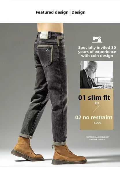Spring Autumn 2025 Men's High-End Fashion Casual Pants Straight Leg Slim Fit Long Denim Jeans Handsome Cargo Casual Pants Men