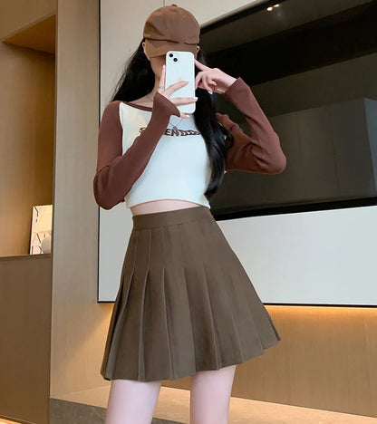 Autumn Winter Woolen Pleated Skirts Women New Korean High Waist Slimming Mini Skirt Ladies Preppy Style Side Zipper A-Line Skirt