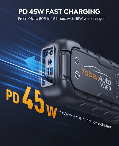 6000A Jump Starter 150W DC PD45W Car Battery Charger 3.3 LED Screen 600 Lumens Flashlight Battery Charger Super Starting Device