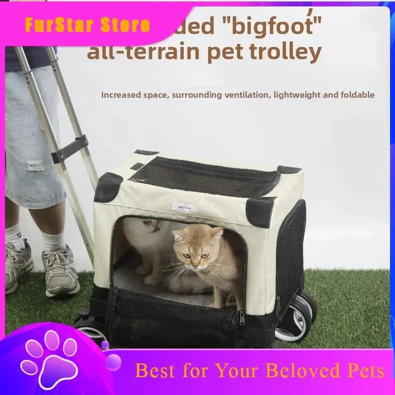 FurStarLarge Pet Rolling Carrier With Wheels Multi-Cat Travel Trolley Bag Spacious Dog Carrier Backpack Portable Car Seat Pet St
