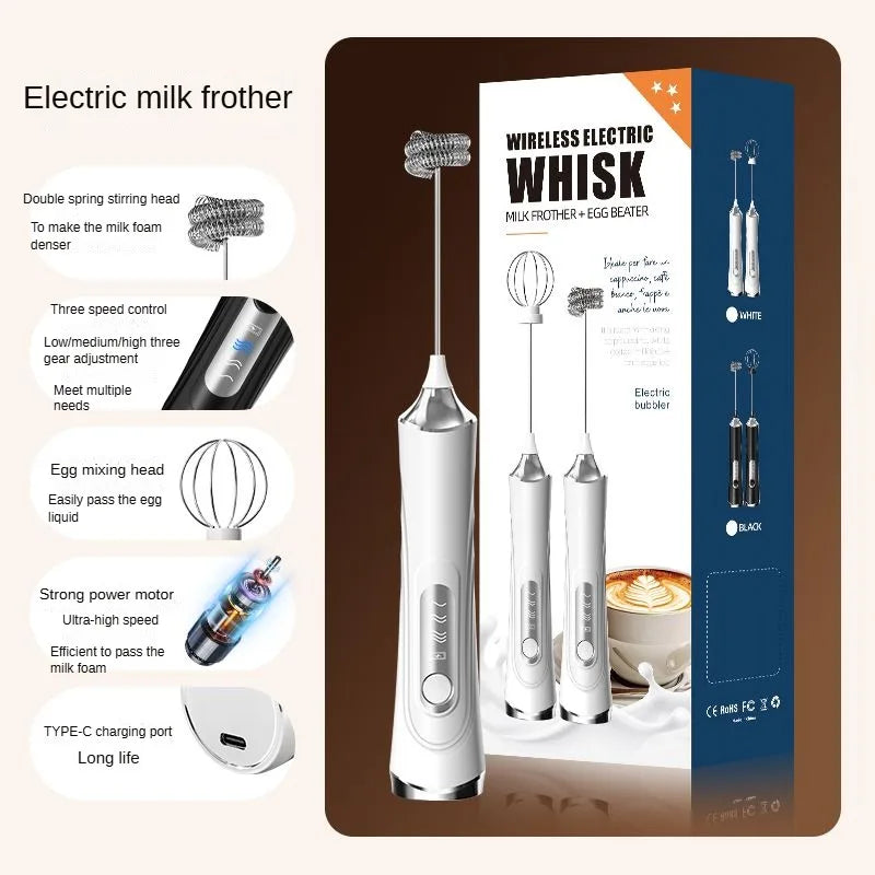 USB Electric Mixer, Handheld Coffee Milk Frother, Portable 3-Speed Blender, Butter Maker, Kitchen Tool, Ingredient Mixer
