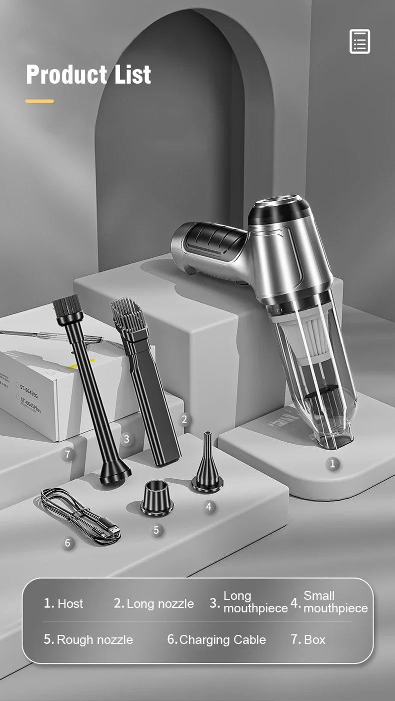 EAFC 12000PA Car Wireless Vacuum Cleaner Strong Suction Handheld Wet Dry Auto Vacuum Home & Car Dual Use Mini Home Appliance