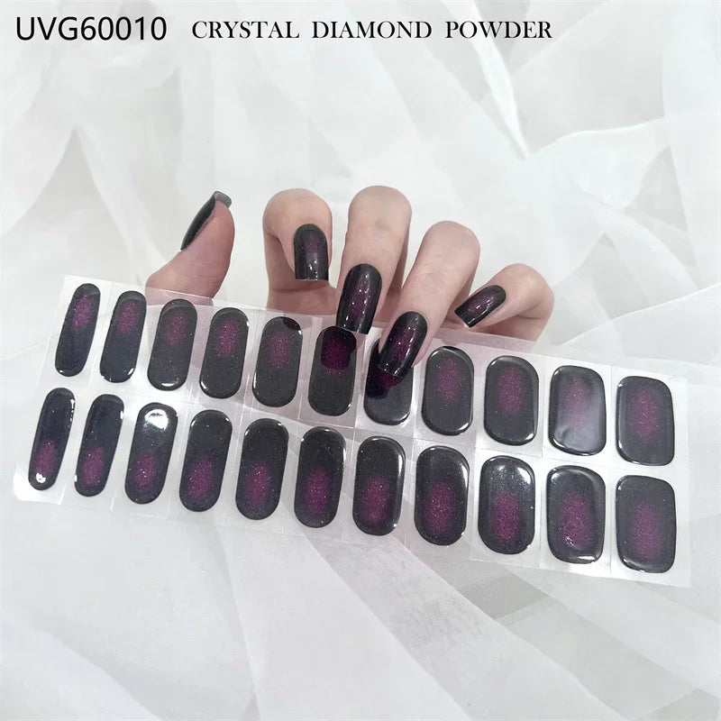 16/18/20Tips Semi-Cured Gel Nail Strips Adhesive Full Cover Stickers for Nails UV Lamp Need Press On Nails Fashion Manicure