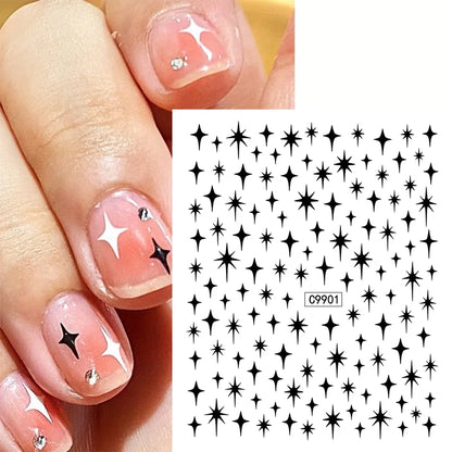 12Pcs 3D Gold Sliver Stars Nail Stickers Bronzing Starlight Nail Art Decals Self Adhesive Slider Decals DIY Nail Tips Decoration