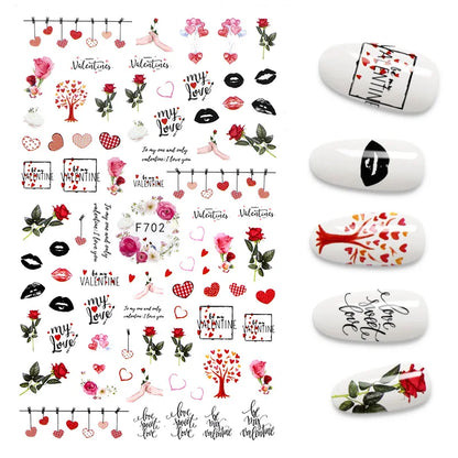 Black and White Love Flowers Line Art 3D Stickers Nail Decals Nail Art Accessories Butterfly Rose Nail Stickers Nail Sliders