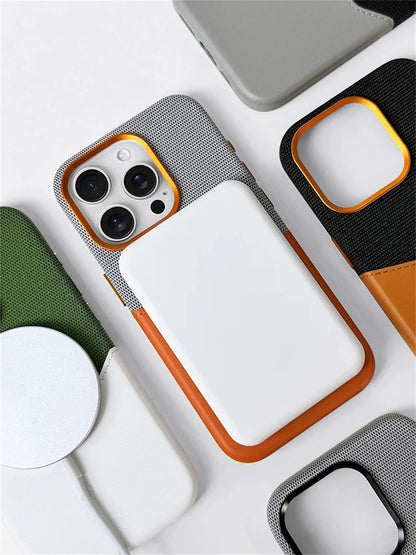 Card Holder MagSafe Leather Case For iPhone 17 Pro Max 16 15 14 Plus 13 12 Pocket Wireless Charging Alloy Lens Hit Color Cover