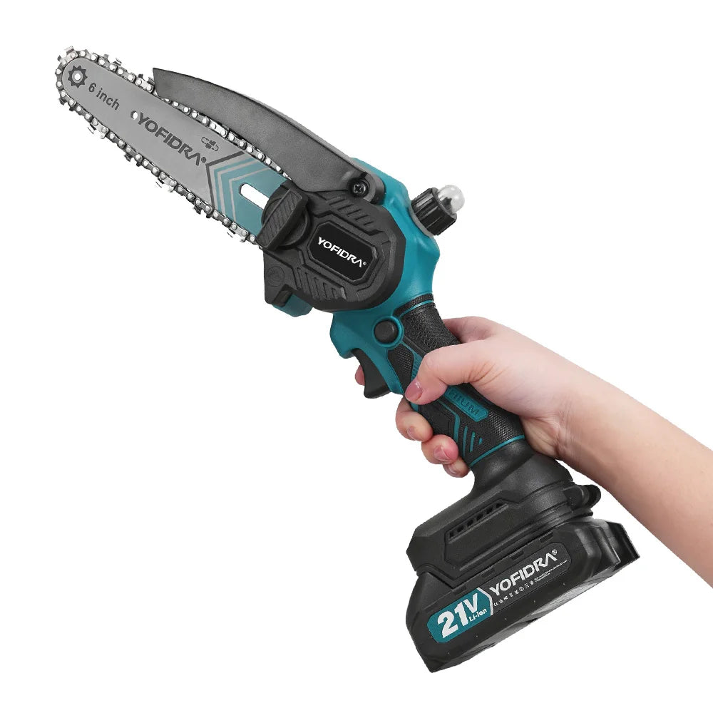 YOFIDRA 6 Inch Electric Chainsaw Cordless Oiler Garden Wood Cutting Logging Pruning Saw Power Tool For Makita 21V Battery Pin