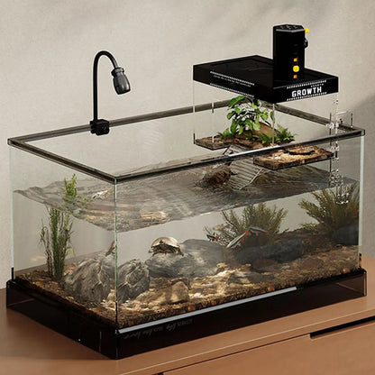 Over Tank Turtle Basking Land Pet Turtle Tank Basking Dock with Lid Reptile Resting Land Aquatic Turtle Basking Platform