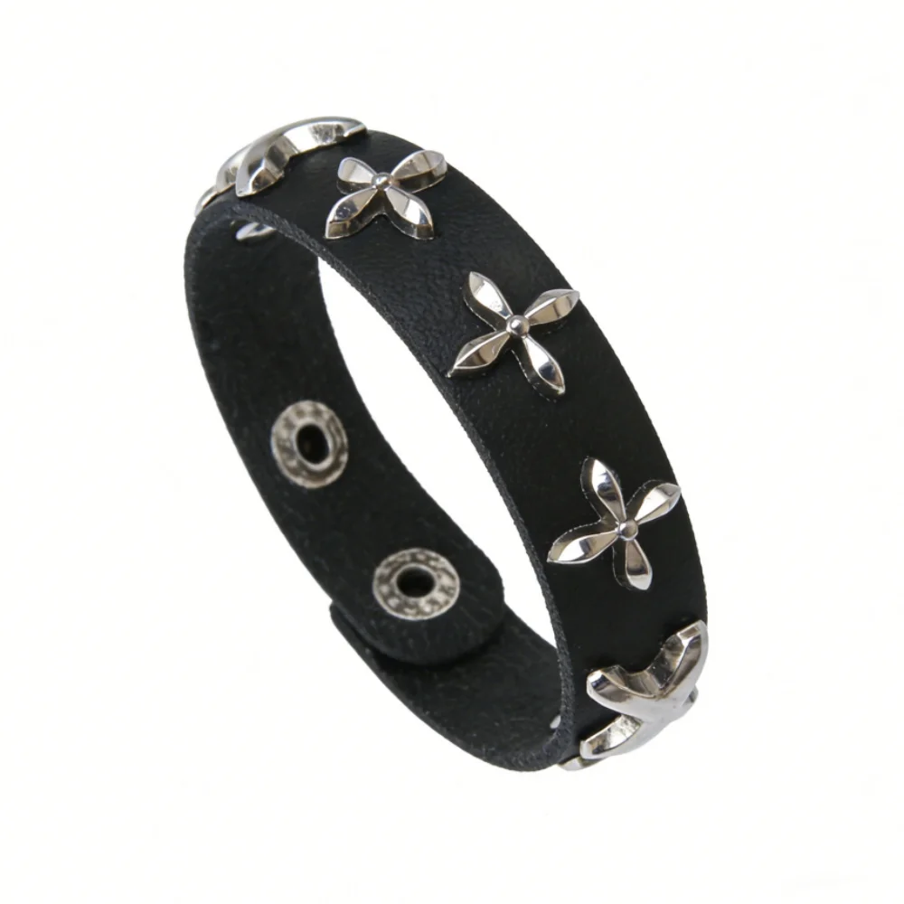 New Punk Dark PU Bracelet For Women Men Hip Hop Rock Chain Multi Layered Bracelet Trend Retro Gothic Jewelry Dancer Accessories