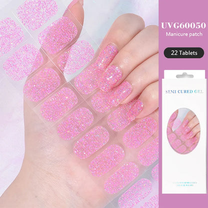 16/22 Tips Semi Cured Gel Nail Stickers for UV Lamp Designer Adhesive Nail Gel Wraps DIY Long-lasting  Nail Decoration
