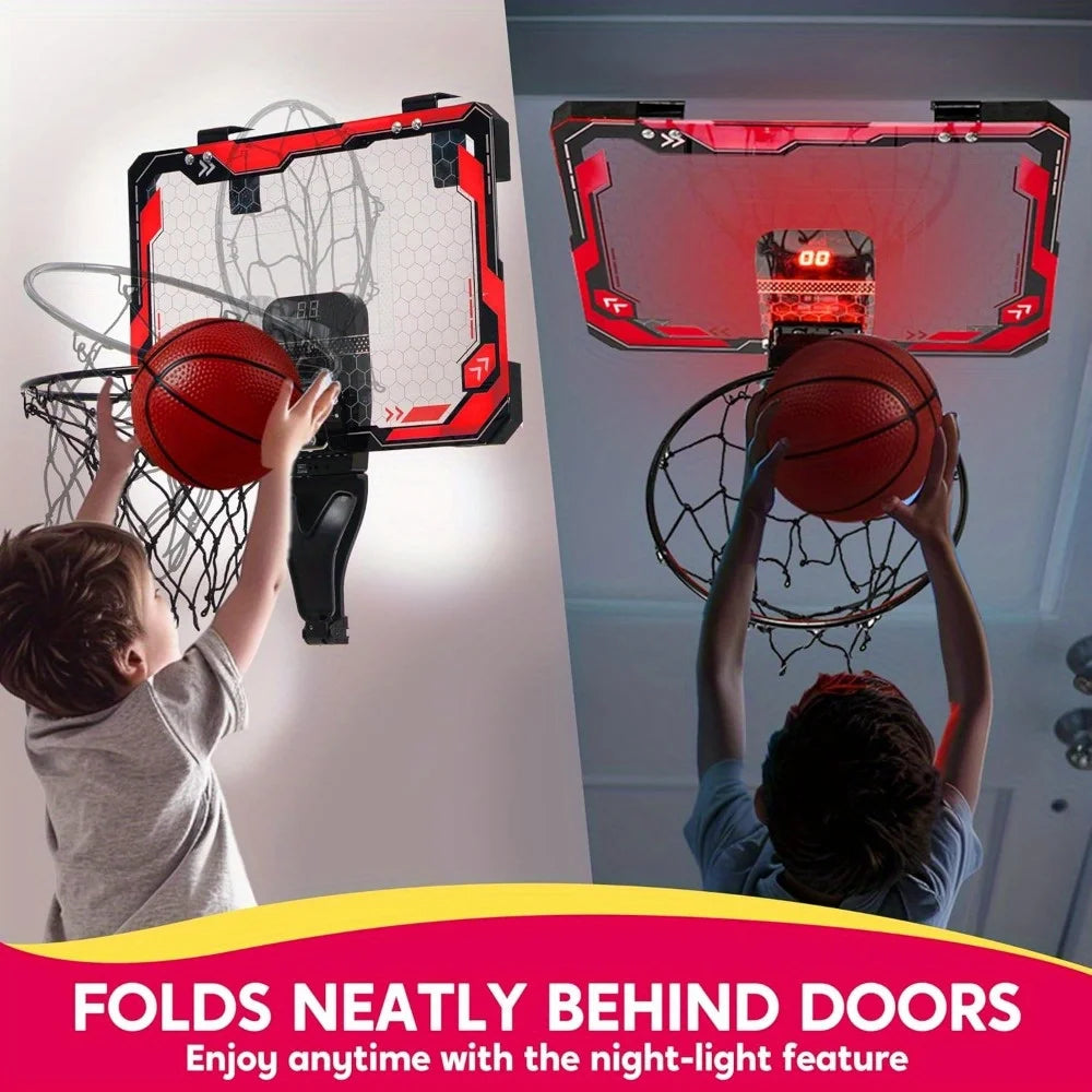 JOYFY Mini Indoor Basketball Hoop Light Up Over The Door Basketball Hoop for Kids Bedroom Basketball Birthday Chirstmas Gifts